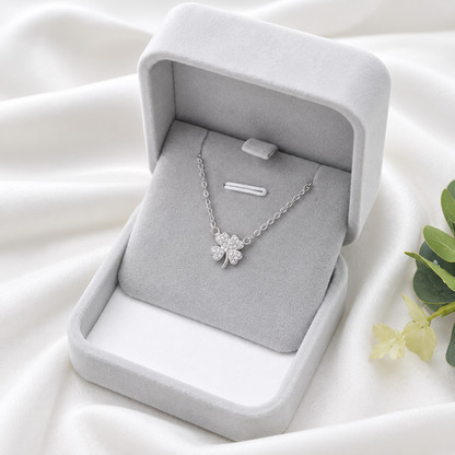 925 Sterling Silver Pavé Four-Leaf Clover Necklace