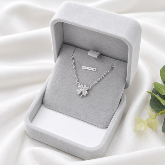 925 Sterling Silver Pavé Four-Leaf Clover Necklace