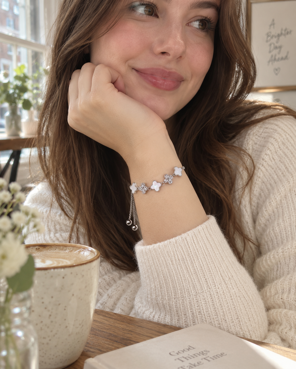 Pearlescent Clover Bracelet – Silver