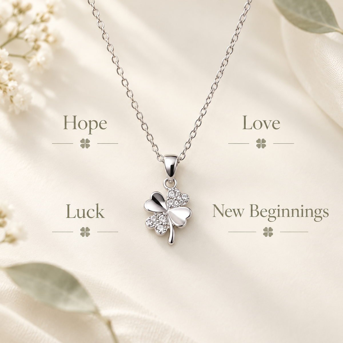 925 Sterling Silver Four-Leaf Clover Necklace